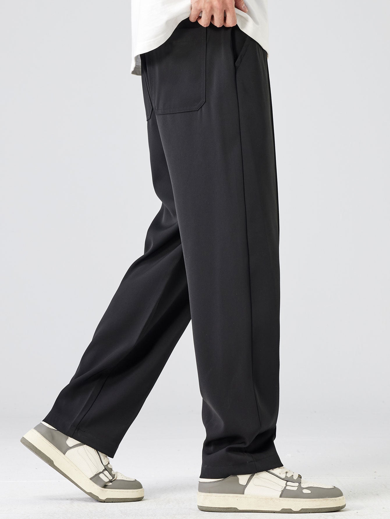 Single Pleat Drawstring Straight Leg Pants