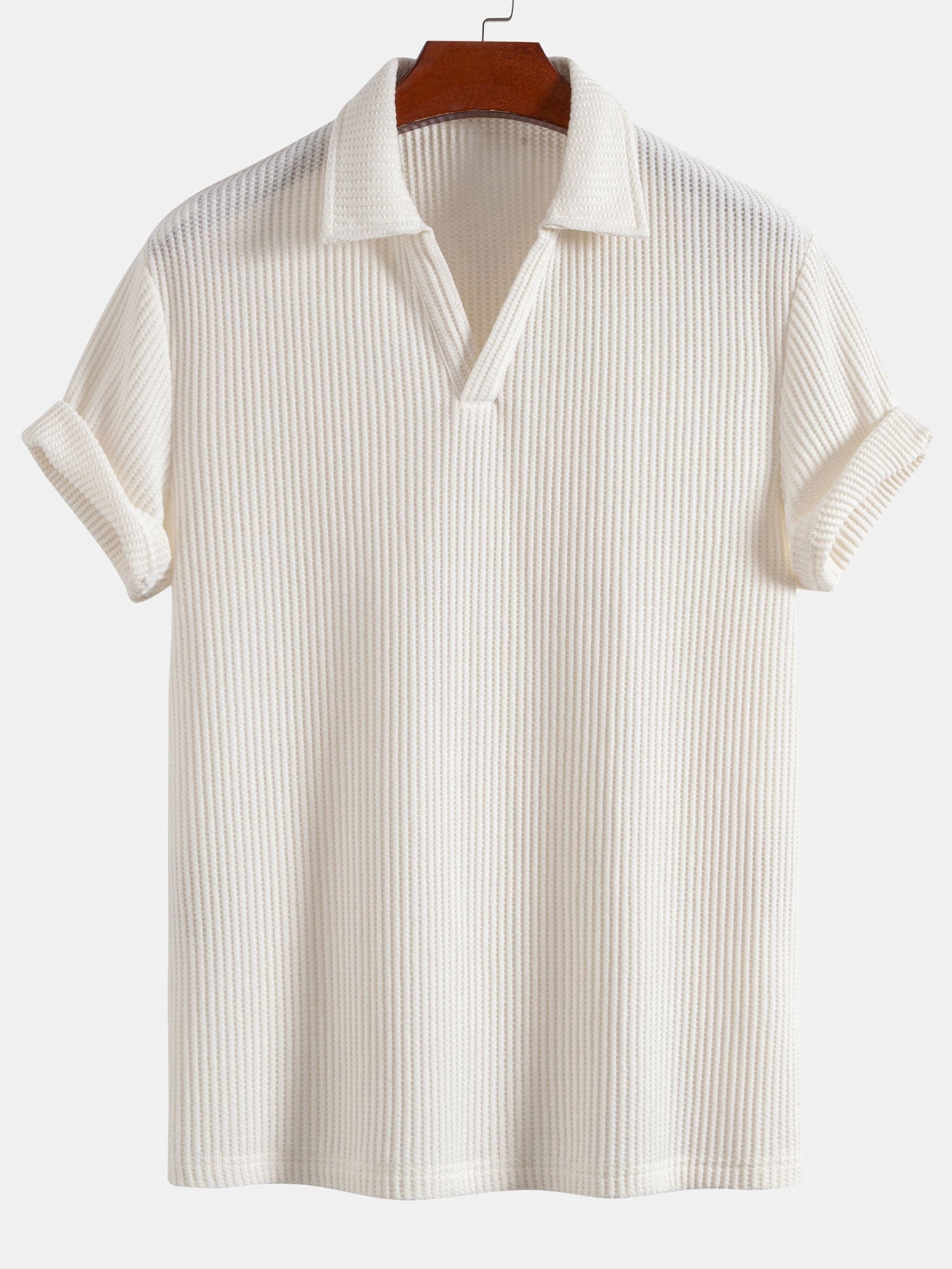 Short Sleeved Waffle V-neck Polo