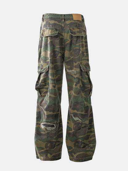 Baggy Fit Camo Ripped Wide Leg Pants