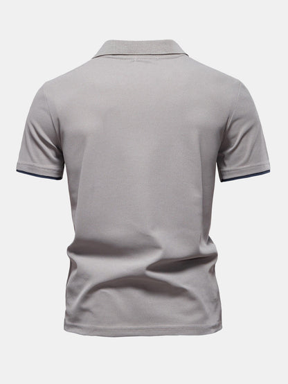Contrast Pique V Neck Polo Shirt