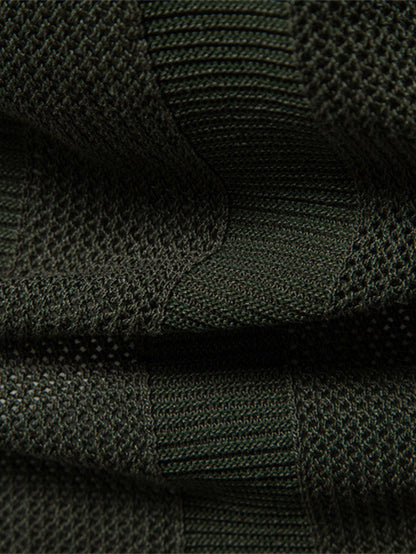 Stripe Hollow Knit V Neck Polo Shirt