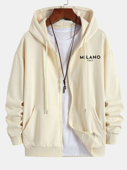 Milano Italy Print Relax Fit Zip Hoodie