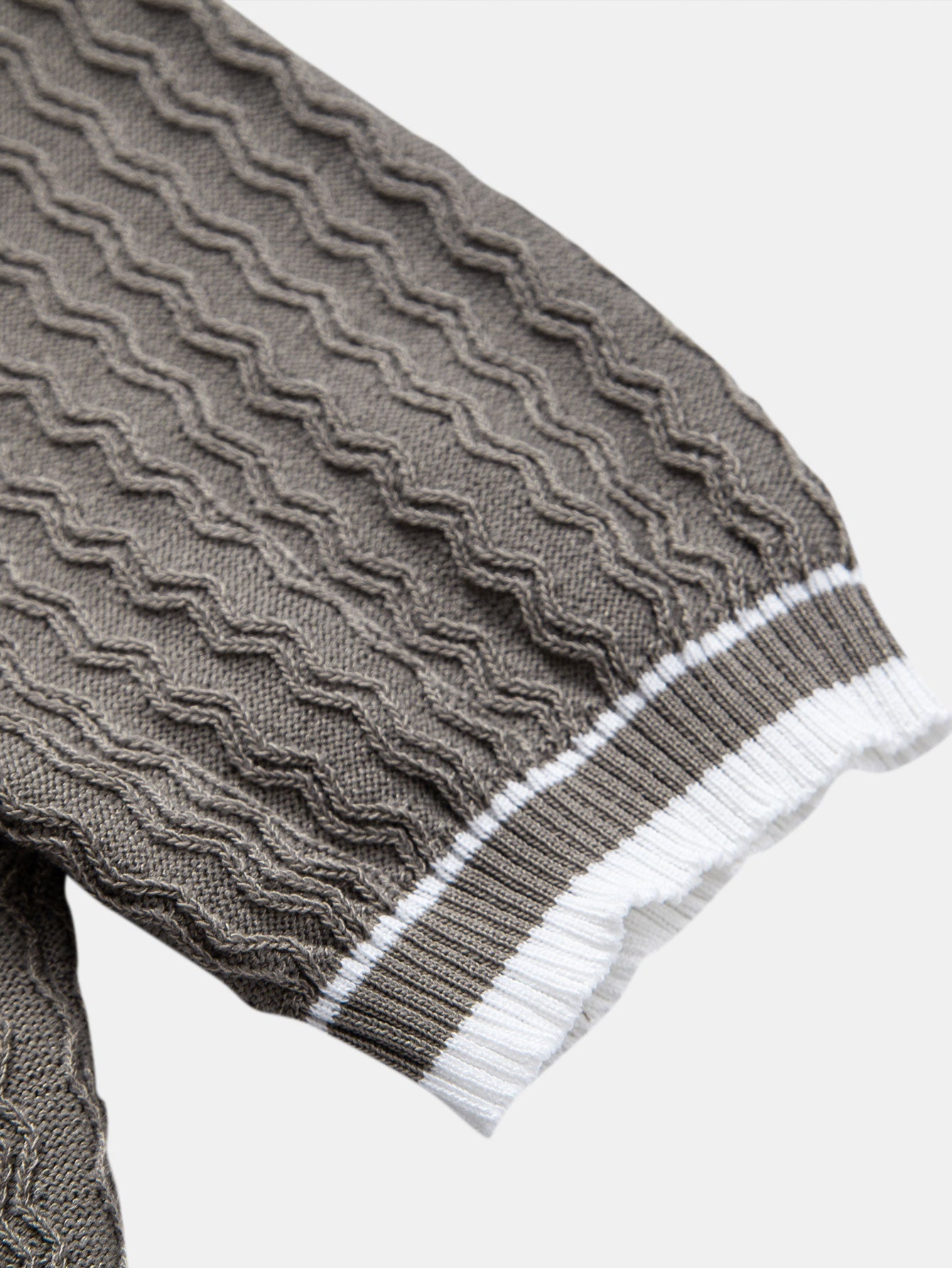 Wave Jacquard Zip Up Knitted Polo Shirt