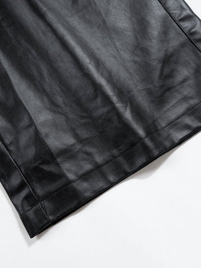 PU Leather Cargo Wide-Leg Pants