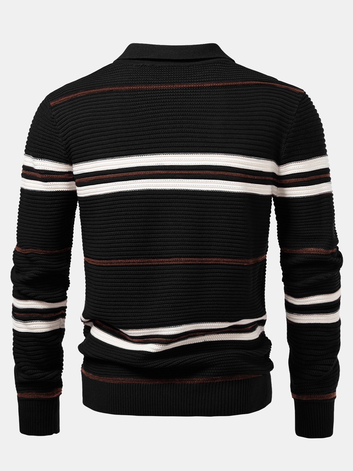 Striped Textured Zip Knit Polo Shirt