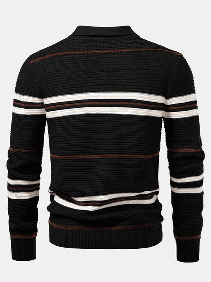 Striped Textured Zip Knit Polo Shirt