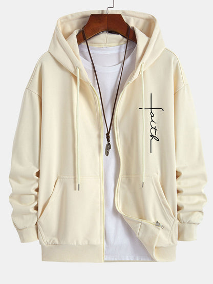 Faith Print Relax Fit Zip Hoodie