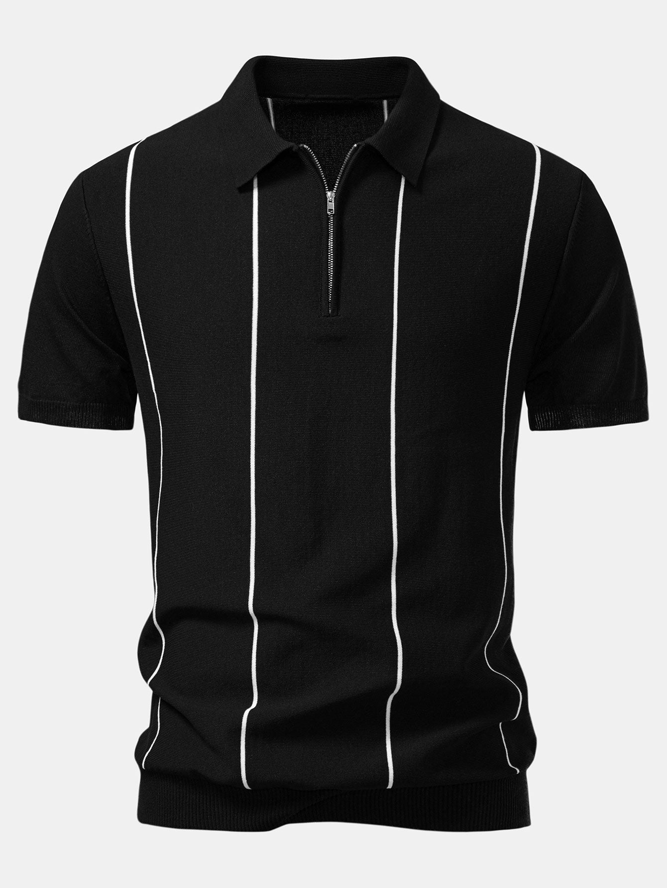 Stripe Zip Up Knitted Polo Shirt