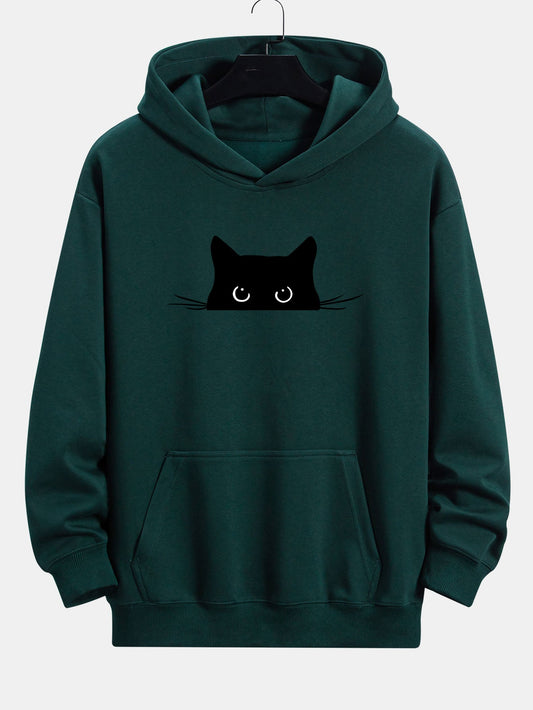 Black Cat Print Relax Fit Hoodie