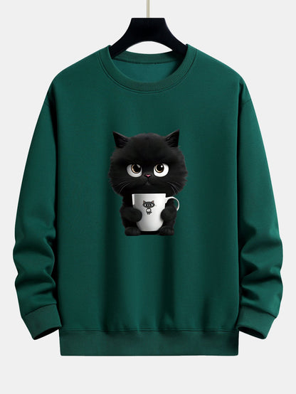 Black Cat Print Relax Fit Sweatshirt