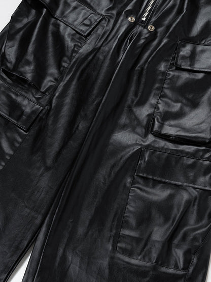 PU Leather Cargo Wide-Leg Pants