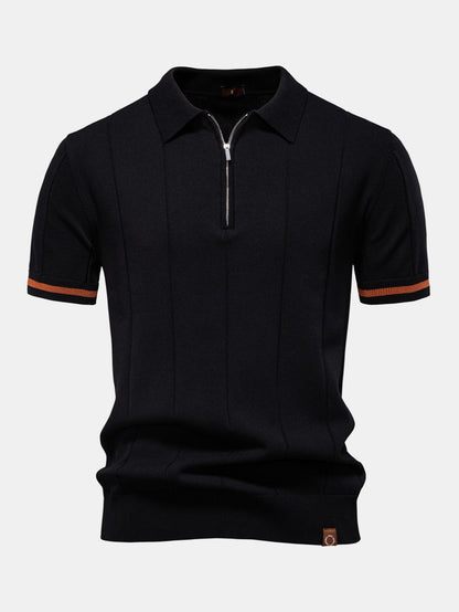 Contrast Trim Zipper Knit Polo Shirt