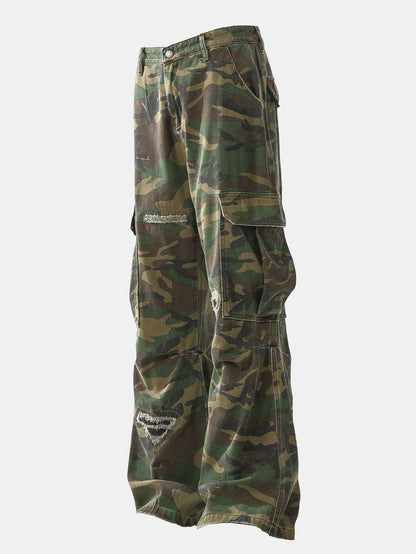 Baggy Fit Camo Ripped Wide Leg Pants