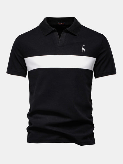 Contrast Pique V Neck Polo Shirt