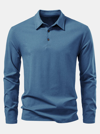 Solid Long Sleeve Cotton Polo Shirt