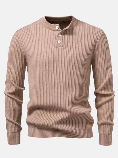 Ribbed Henley Neck Sweater