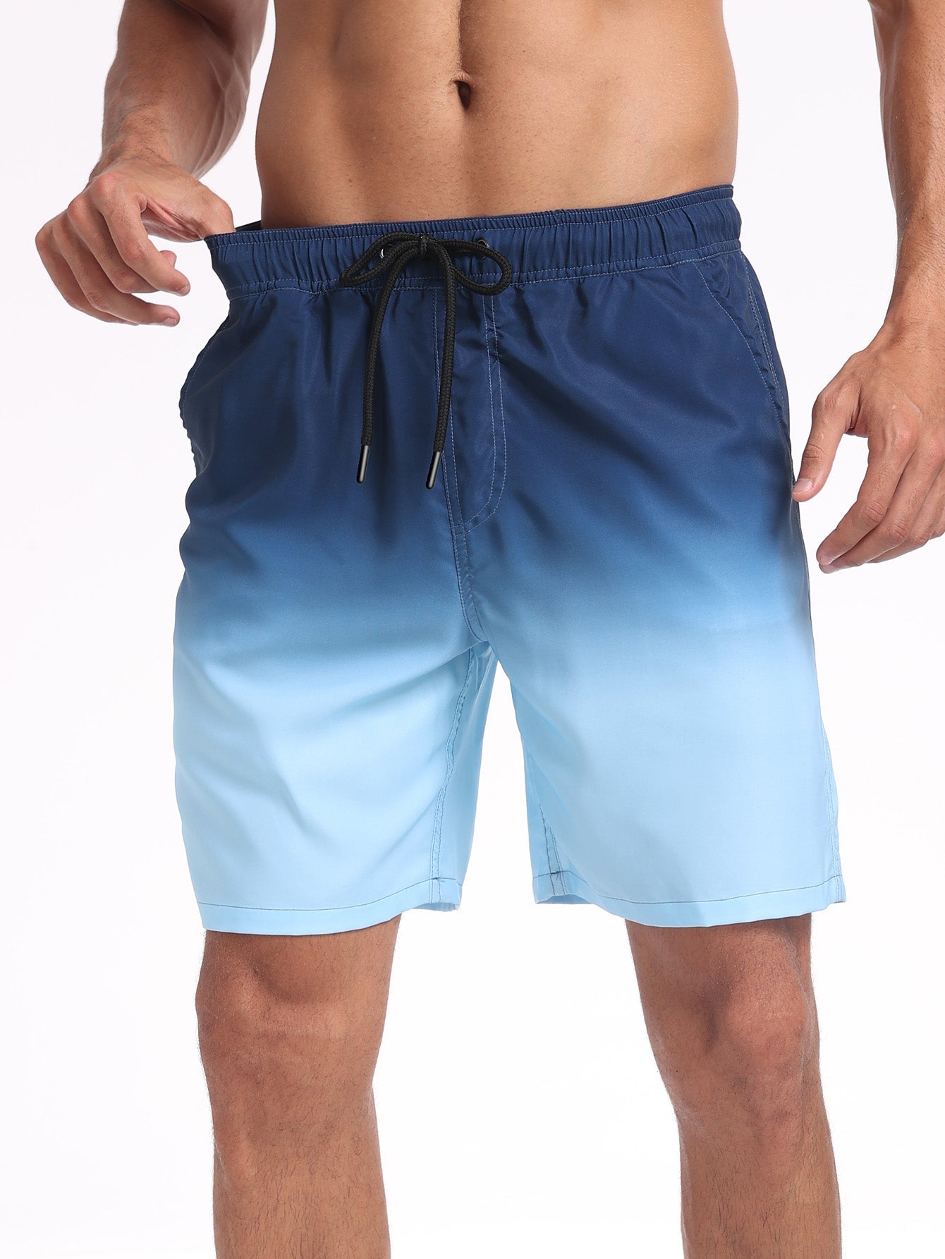 2 In 1 Drawstring Beach Swim Shorts With Pocket