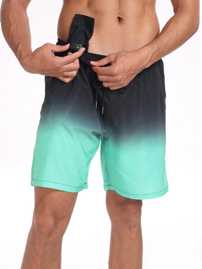 2 In 1 Drawstring Beach Swim Shorts With Pocket