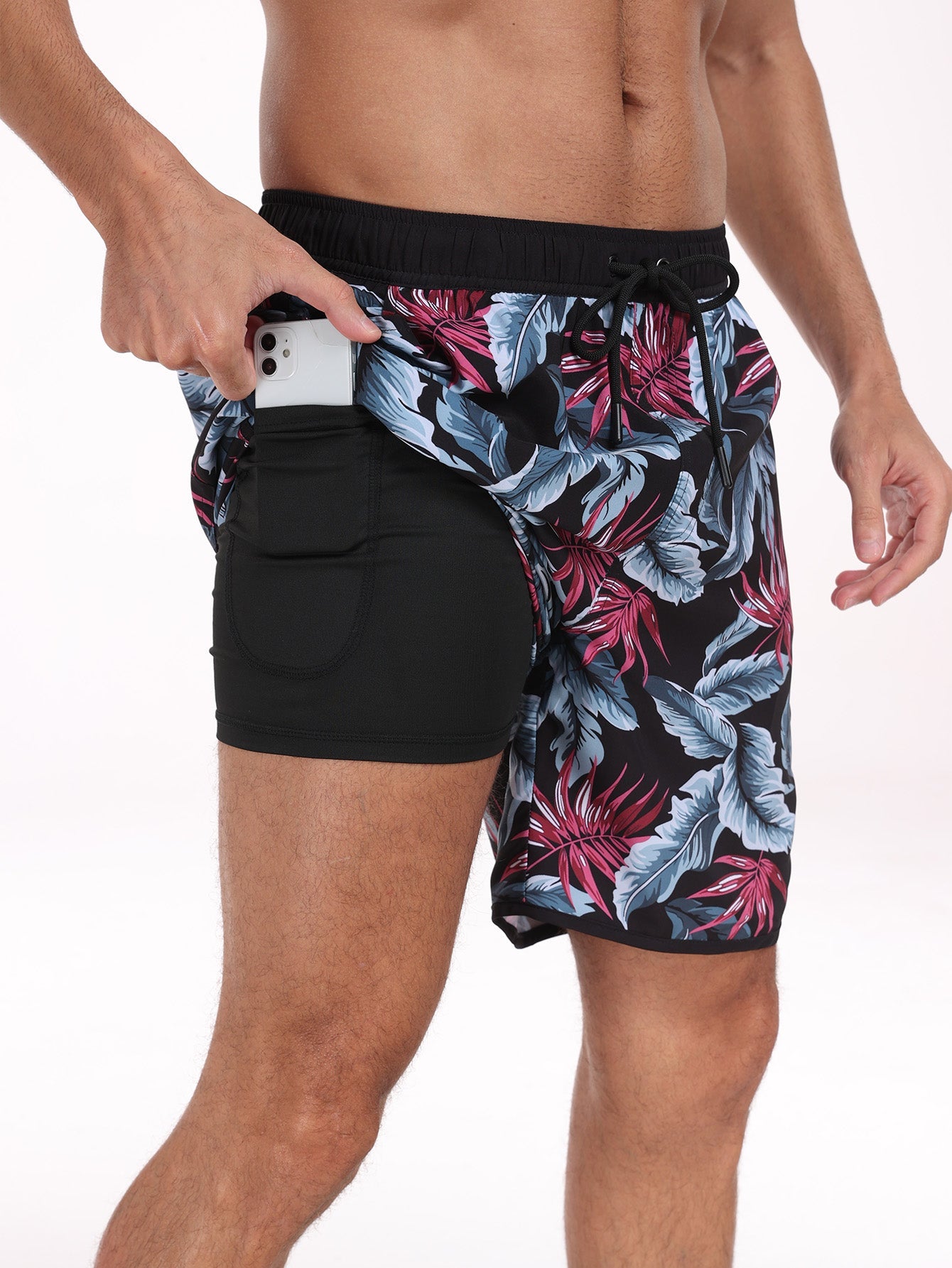 2 In 1  Leaf Print Swim Shorts