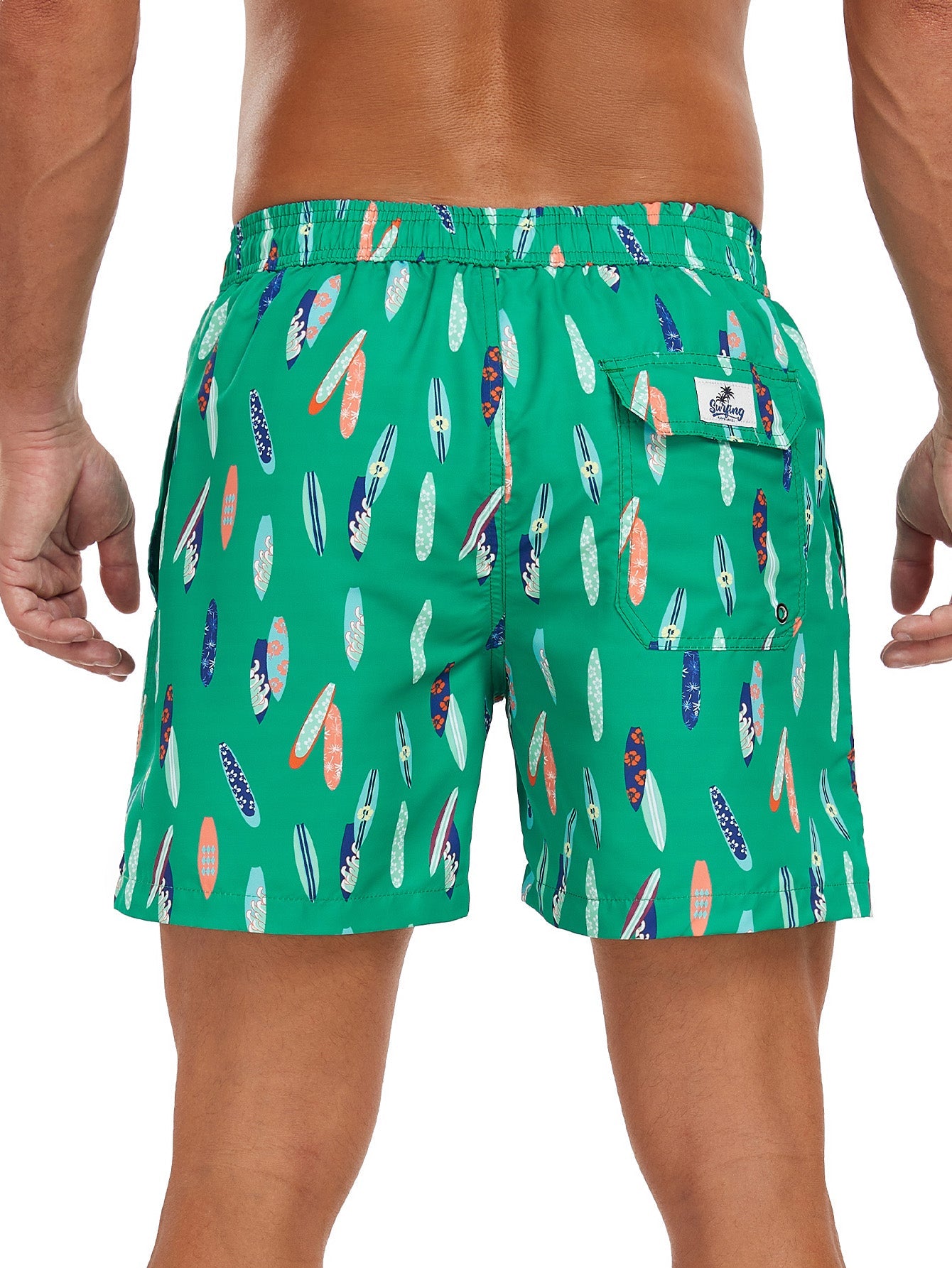 Stowable Surfboard Print  Swim Shorts