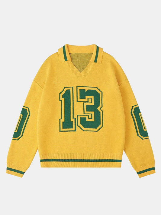 Number Print Polo Neck Sweater