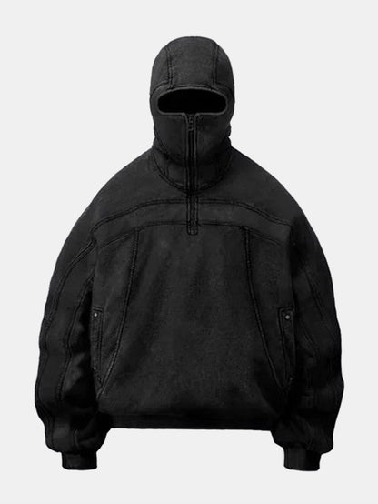 Oversized Techwear Hoodie With Full Mask Hood