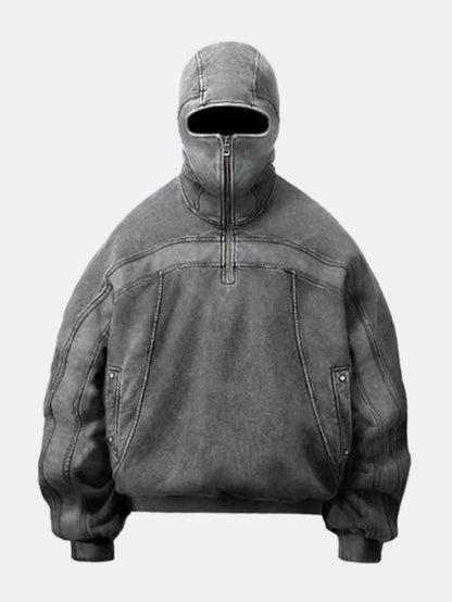 Oversized Techwear Hoodie With Full Mask Hood