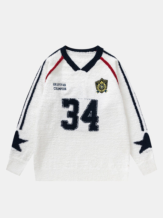 Number Print Terry Knit Sweater