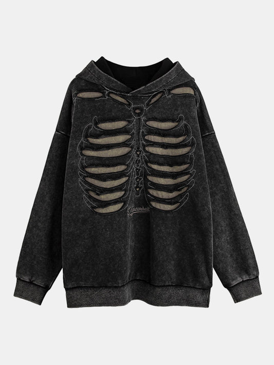 Oversize Skeleton Washed Distressed Hoodie