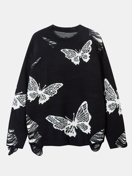 Butterfly Print Knit Sweater
