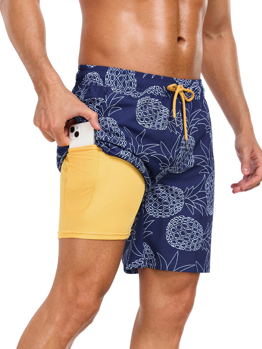 2 In 1 Pineapple Print Swim Shorts