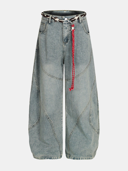 Washed Distressed Denim Baggy Pants
