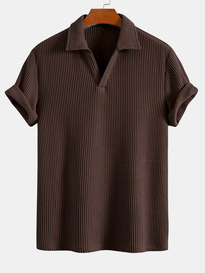 Short Sleeved Waffle V-neck Polo