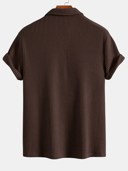 Short Sleeved Waffle V-neck Polo