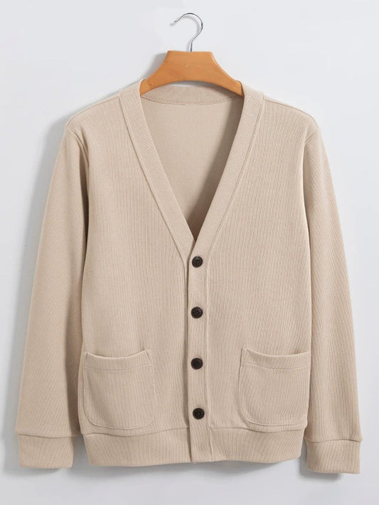 Ribbed Knit Cardigan With Pockets