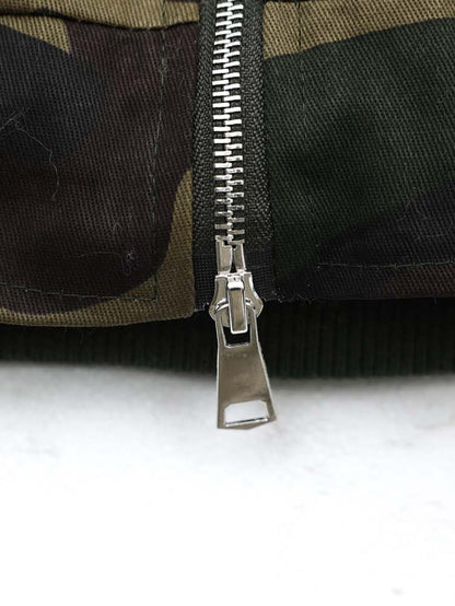 Boxy Camouflage Faux Fur Collar Hooded Jacket