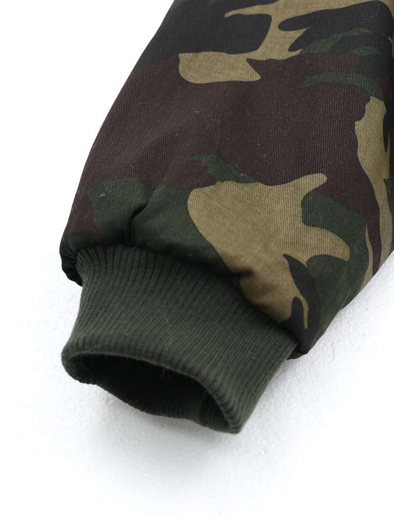 Boxy Camouflage Faux Fur Collar Hooded Jacket