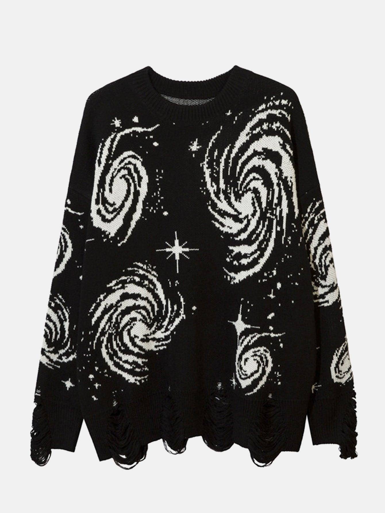 Retro Swirl Printed Distressed Knit Sweater