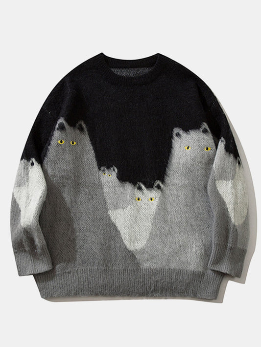 Cat Print Knit Sweater