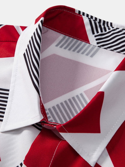 Color Block Geometry Print Button Up Shirt