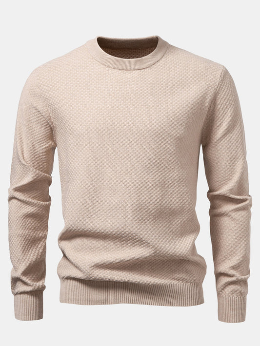 Checkerboard Textured Crew Neck Sweater
