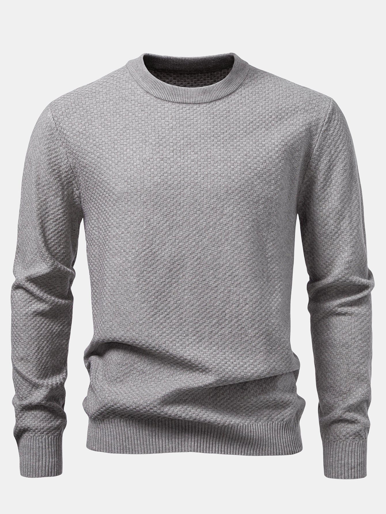 Checkerboard Textured Crew Neck Sweater