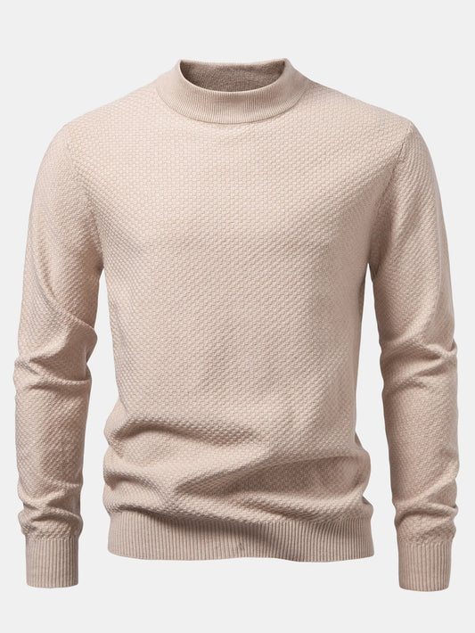 Checkerboard Textured Mock Neck Sweater