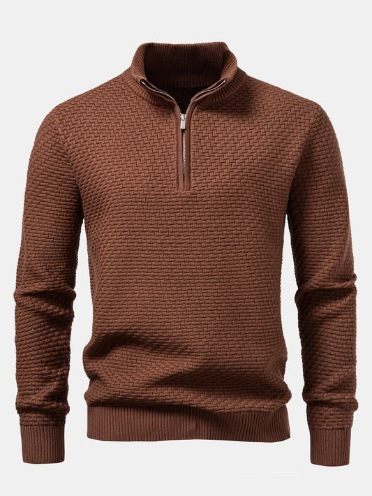 Wave Jacquard Quarter Zip Sweater