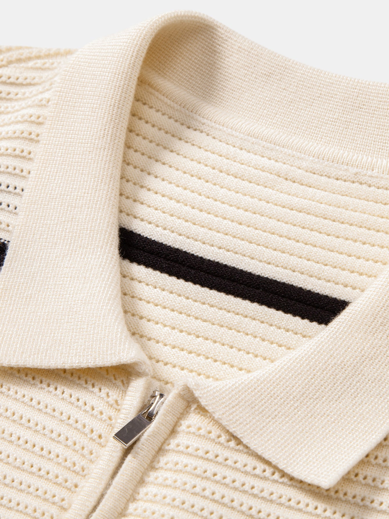 Striped Textured Zip Knit Polo Shirt