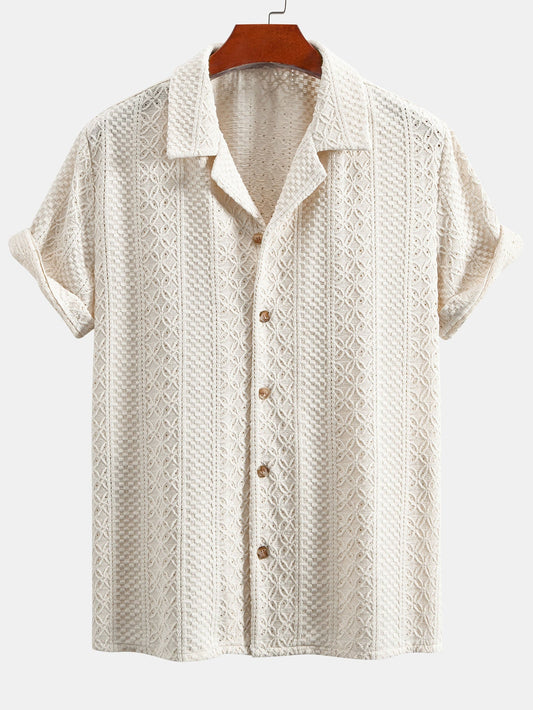 Floral Checkerboard Jacquard Cuban Shirt