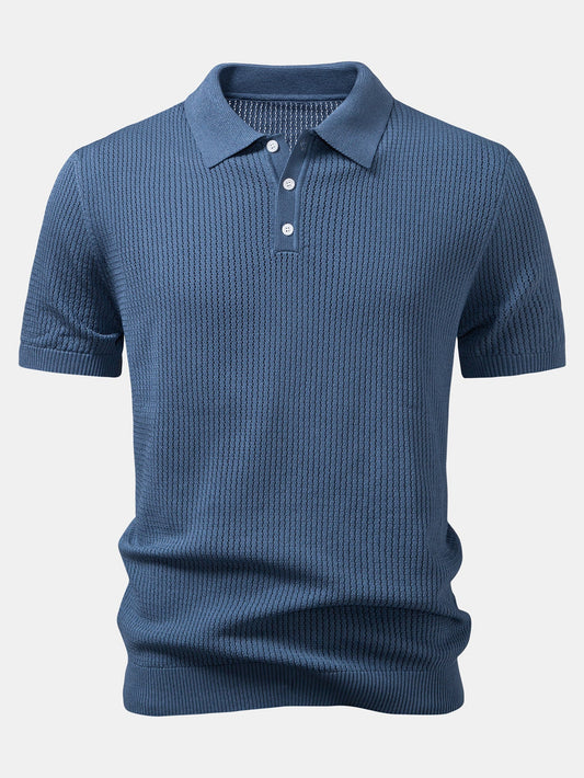 Textured Crochet Knitted Polo Shirt