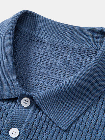 Textured Crochet Knitted Polo Shirt