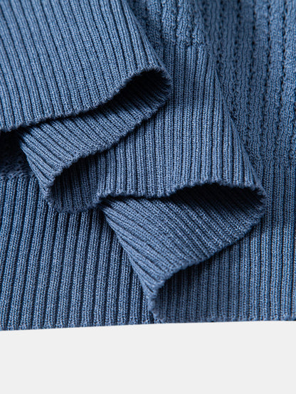 Textured Crochet Knitted Polo Shirt