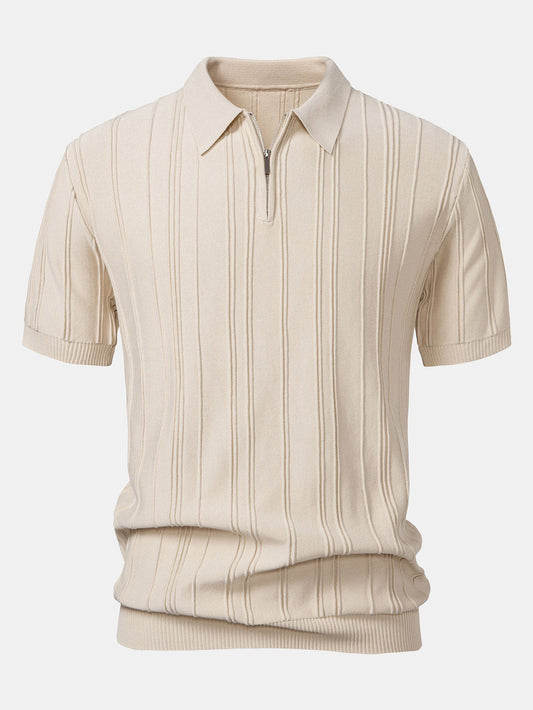 Stripe Jacquard Zipper Knit Polo Shirt